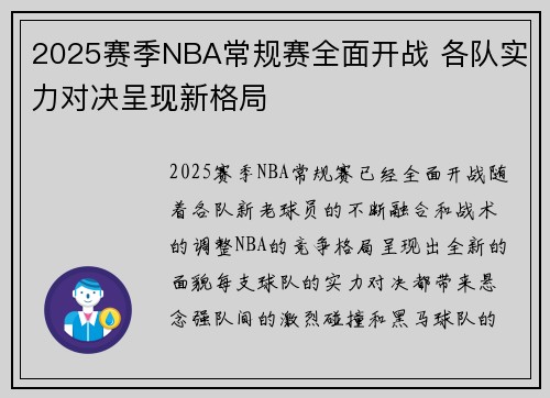 2025赛季NBA常规赛全面开战 各队实力对决呈现新格局