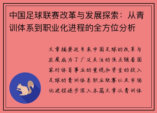 中国足球联赛改革与发展探索：从青训体系到职业化进程的全方位分析
